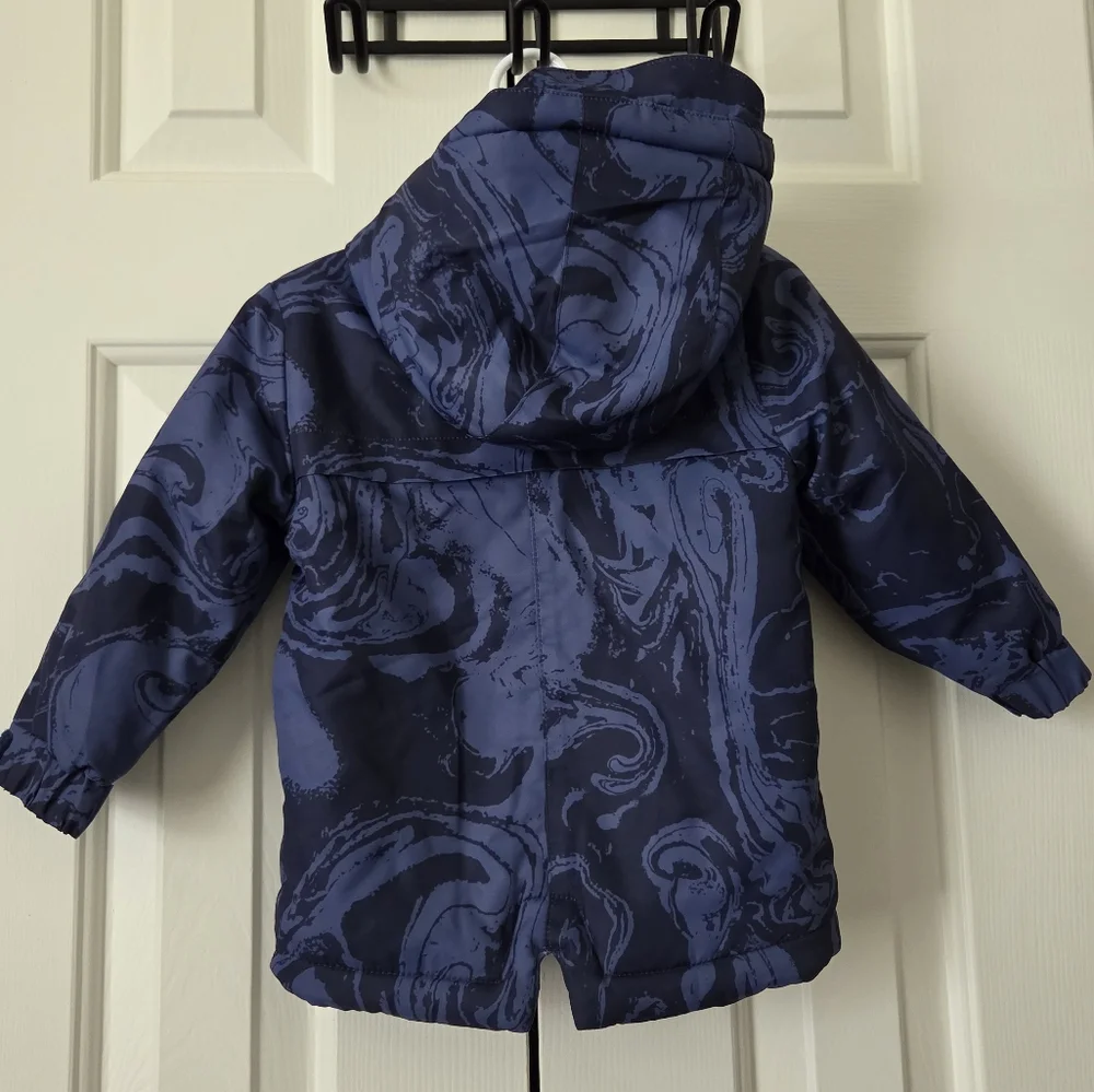 ​Cat & Jack Toddler Boy Blue Marble Winter Puffer Jacket Hooded Fleece Lined 18M